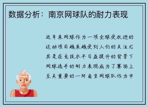 数据分析：南京网球队的耐力表现