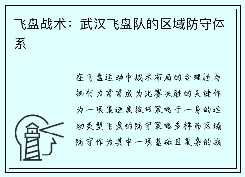 飞盘战术：武汉飞盘队的区域防守体系